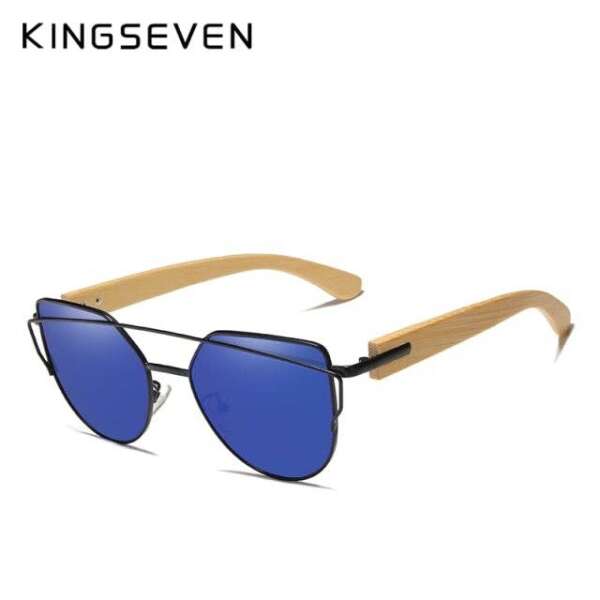 Wood Bamboo Sunglasses Blue Cat Eye