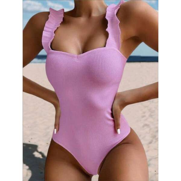 Ruffled Ribbed One-Piece Swimsuit