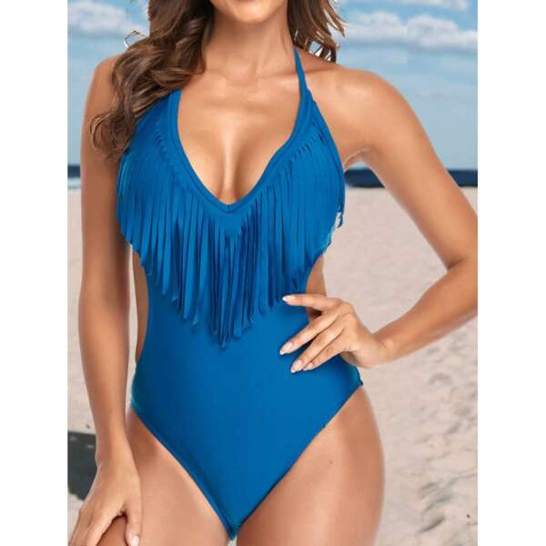 Vacation Fringed Cut-out One-piece Swimsuit