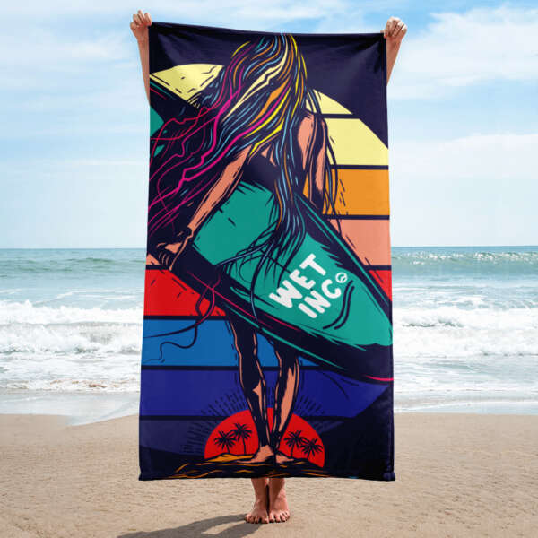 Wet surf mermaid Beach Towel